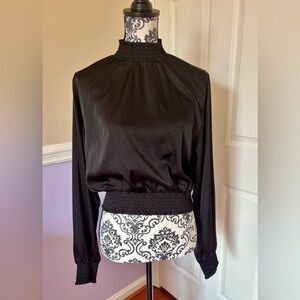 Forever 21, women’s Black Satin Long Sleeve, crop Blouse, size Lg.